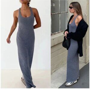 NWT $108 RUMORED Lakeville Maxi knit racerback dress / smoke heather S